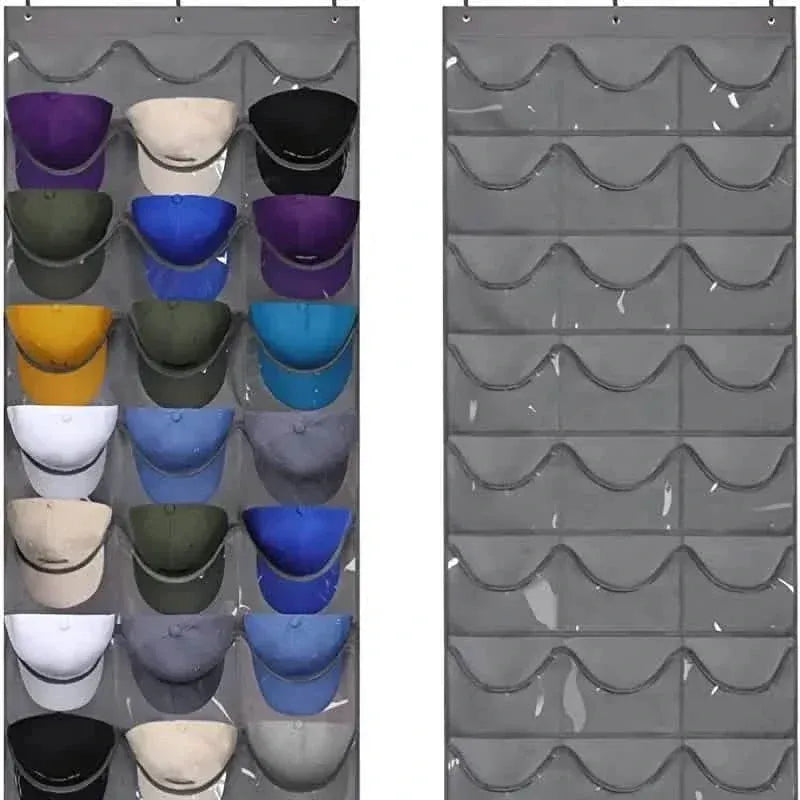 Visible Baseball Hat Rack for Wall Door with 3 Hooks 24 Deep Pockets - A-1 Thread Vault