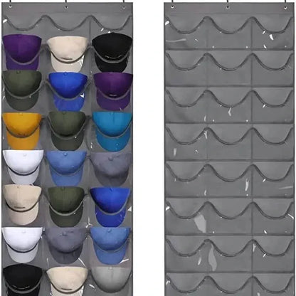 Visible Baseball Hat Rack for Wall Door with 3 Hooks 24 Deep Pockets - A-1 Thread Vault