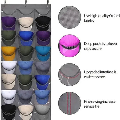 Visible Baseball Hat Rack for Wall Door with 3 Hooks 24 Deep Pockets - A-1 Thread Vault
