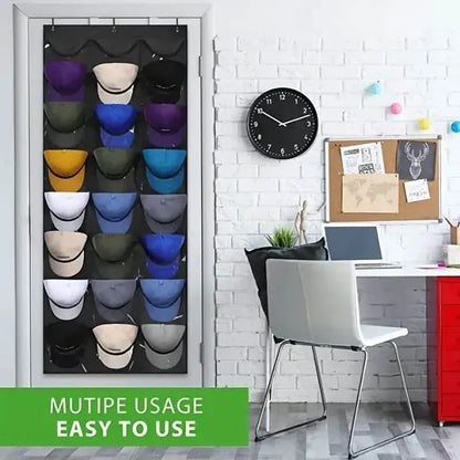 Visible Baseball Hat Rack for Wall Door with 3 Hooks 24 Deep Pockets - A-1 Thread Vault