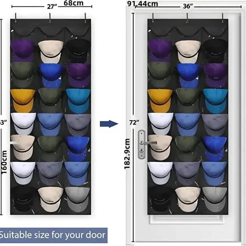 Visible Baseball Hat Rack for Wall Door with 3 Hooks 24 Deep Pockets - A-1 Thread Vault
