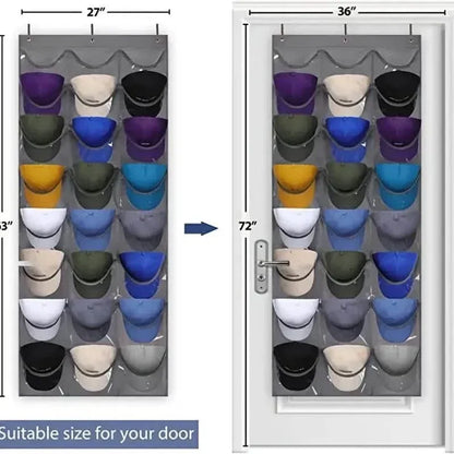 Visible Baseball Hat Rack for Wall Door with 3 Hooks 24 Deep Pockets - A-1 Thread Vault