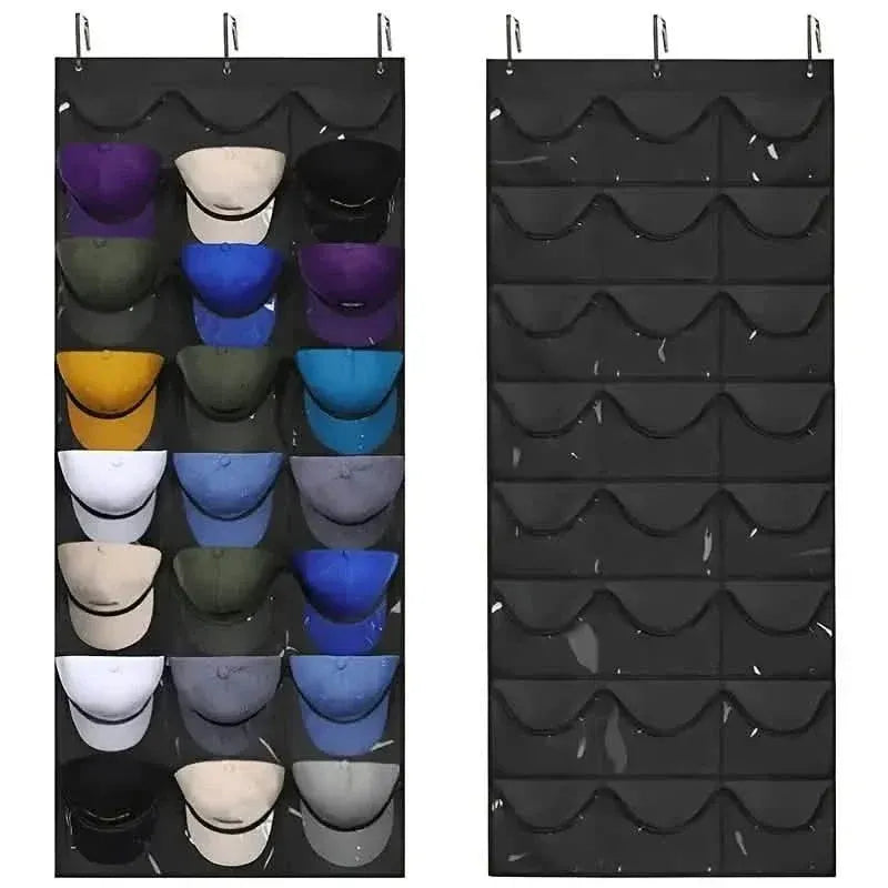 Visible Baseball Hat Rack for Wall Door with 3 Hooks 24 Deep Pockets - A-1 Thread Vault