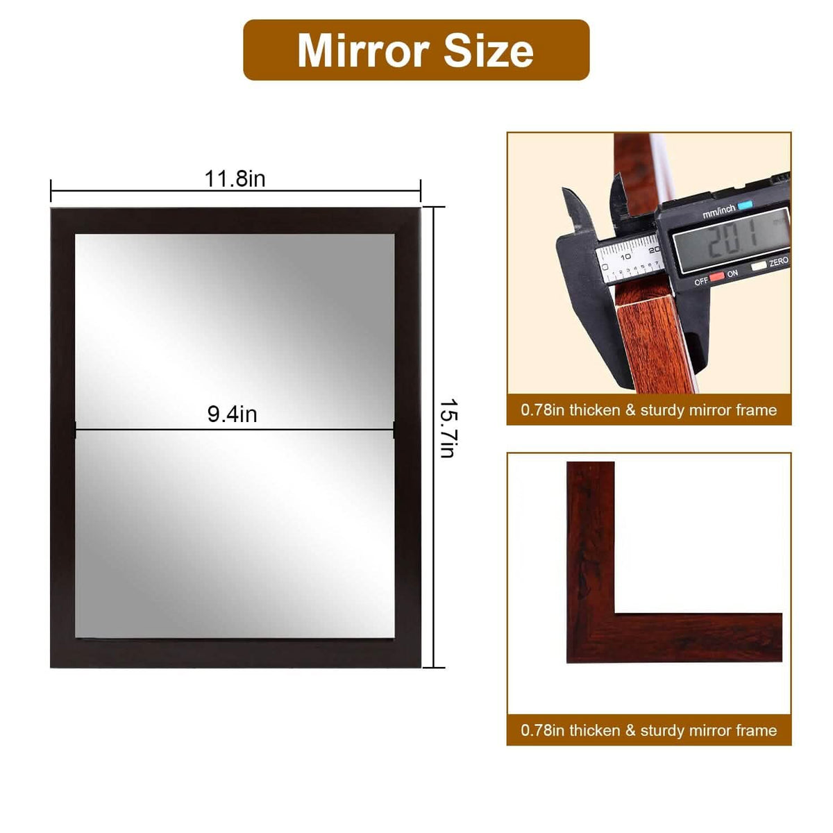 Wall Mount Mirror Wood-Like Frame Rectangle Modern Hanging Mirror - A-1 Thread Vault