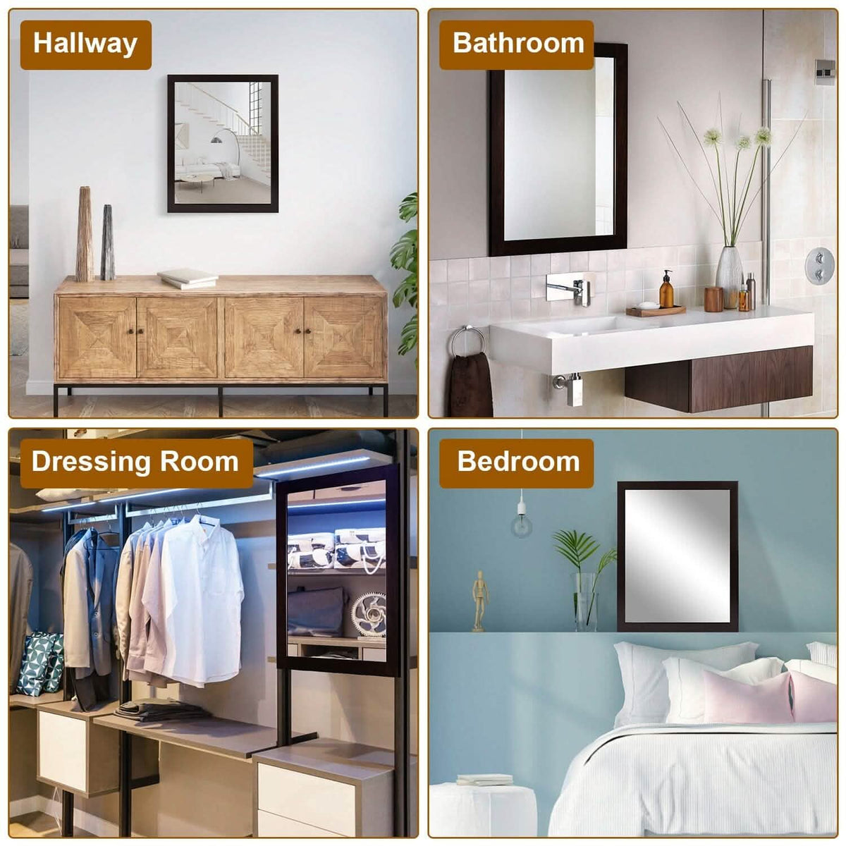 Wall Mount Mirror Wood-Like Frame Rectangle Modern Hanging Mirror - A-1 Thread Vault
