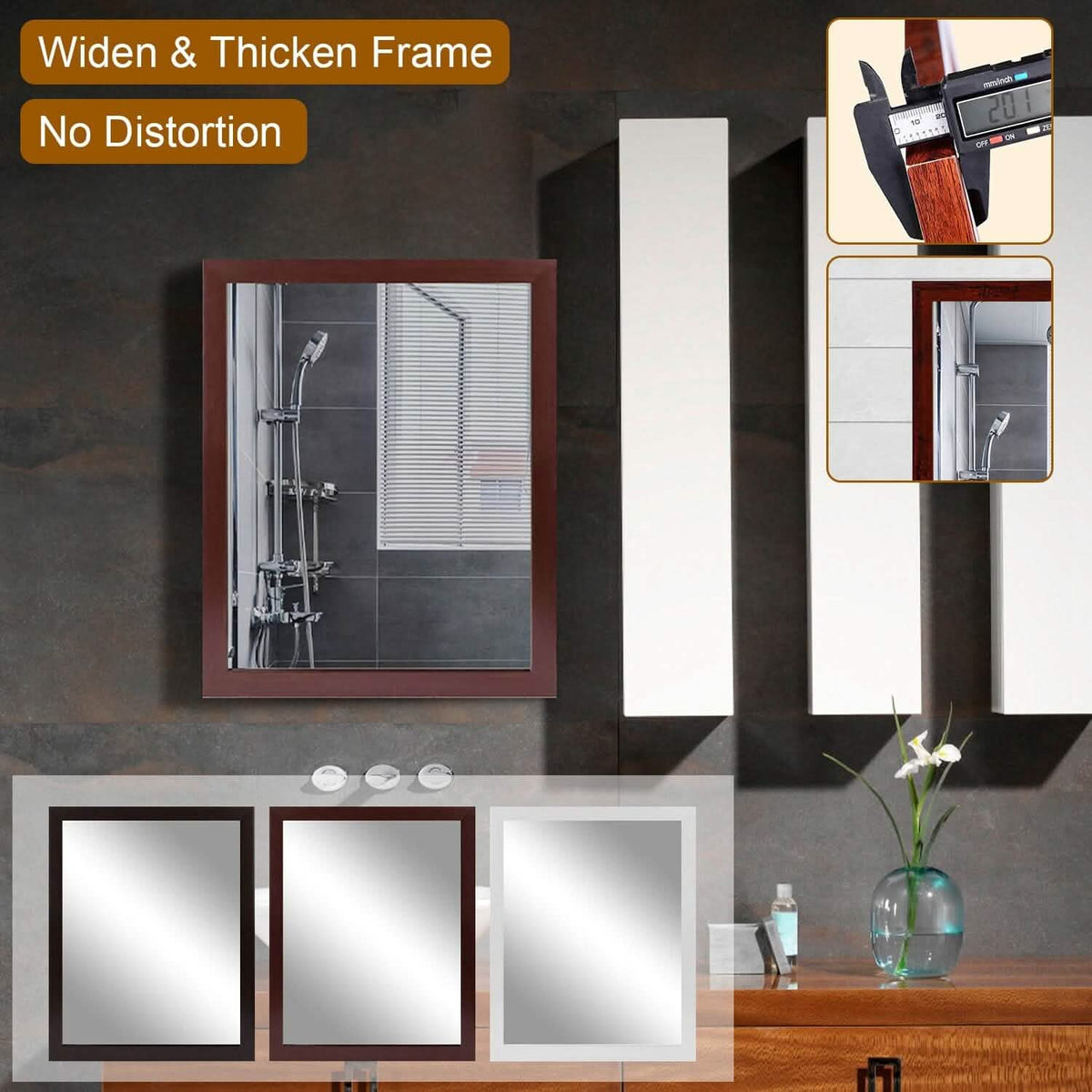 Wall Mount Mirror Wood-Like Frame Rectangle Modern Hanging Mirror - A-1 Thread Vault