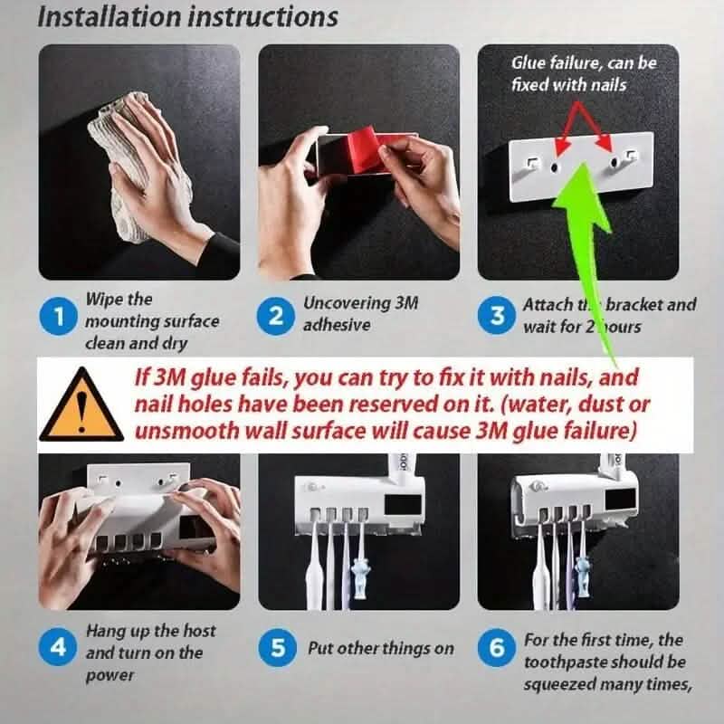 Wall Mounted 4 Slot Toothbrush UV Disinfection Device - A-1 Thread Vault