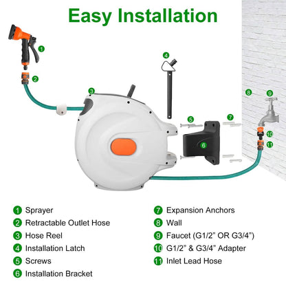 Wall Mounted Automatic Retractable Garden Hose Reel - A-1 Thread Vault
