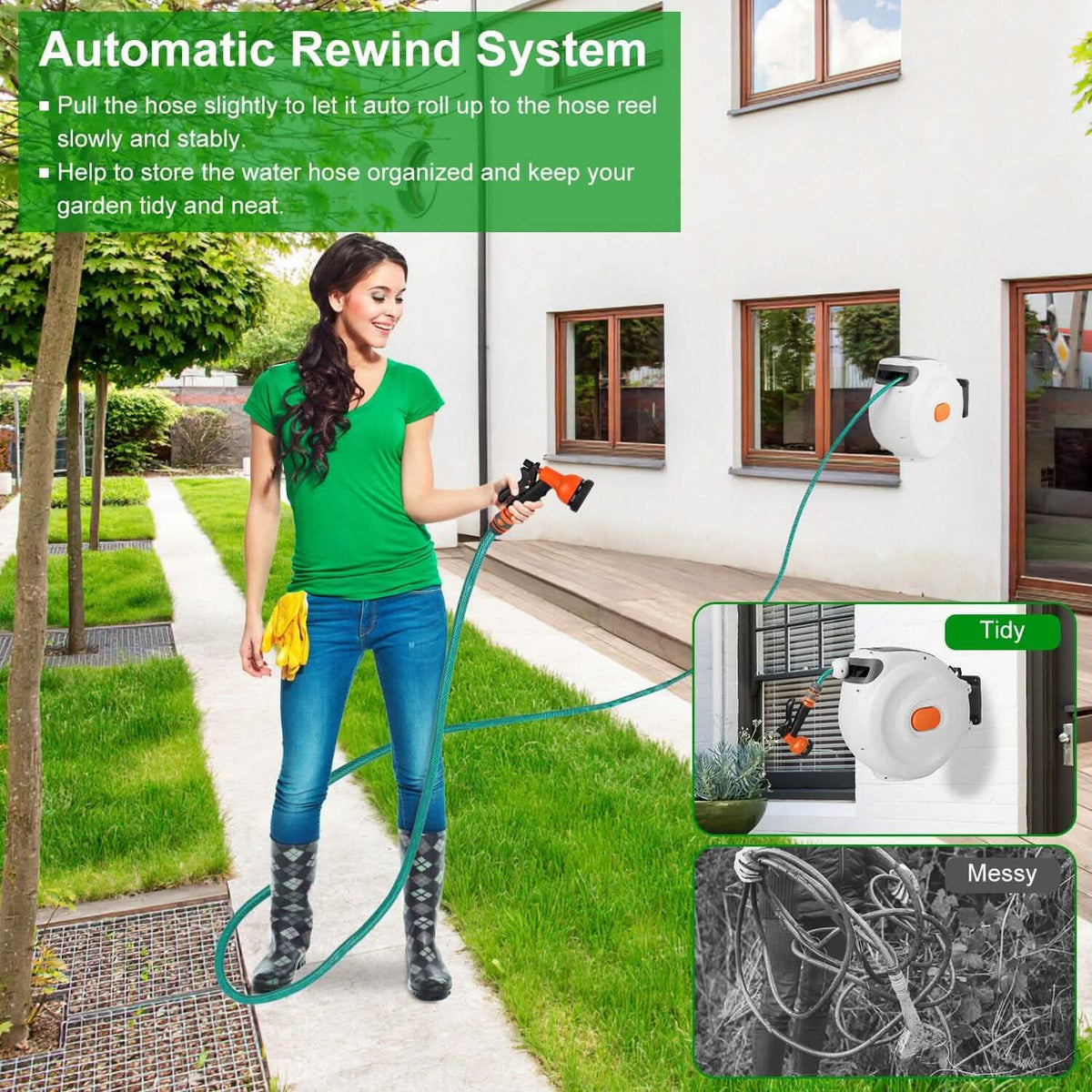 Wall Mounted Automatic Retractable Garden Hose Reel - A-1 Thread Vault