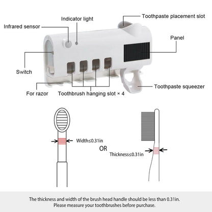 Wall Mounted Toothbrush Sanitizer Holder IR Induction UV Sanitization Rack - A-1 Thread Vault