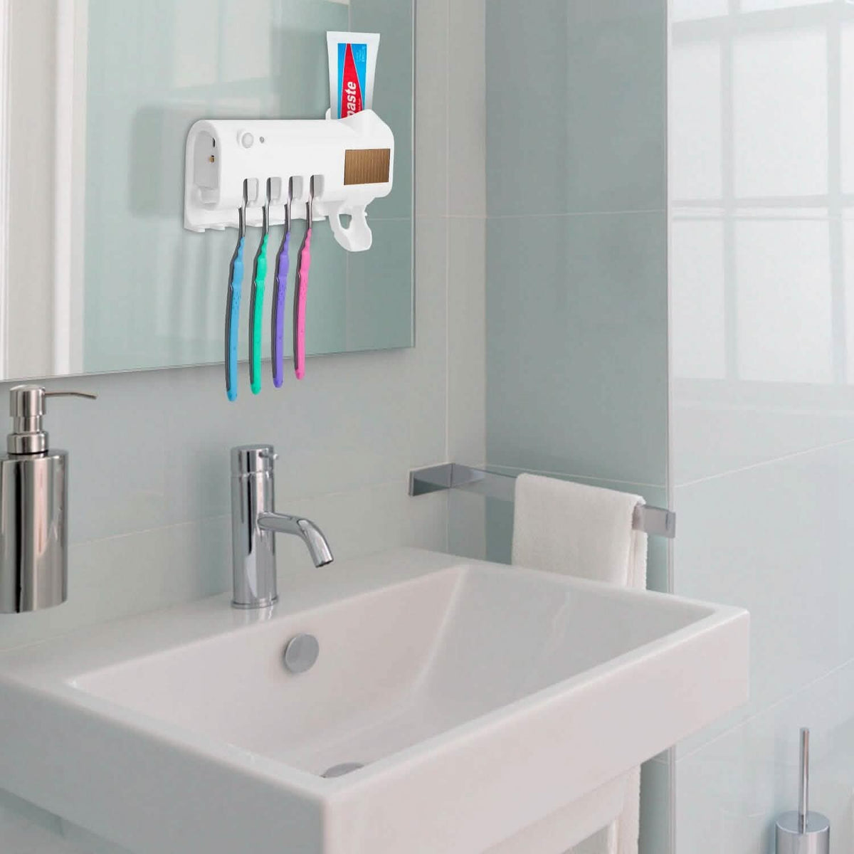 Wall Mounted Toothbrush Sanitizer Holder IR Induction UV Sanitization Rack - A-1 Thread Vault