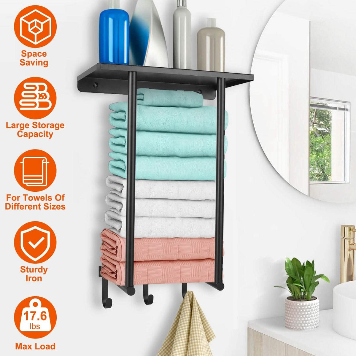 Wall Mounted Towel Rack for Rolled Towels - A-1 Thread Vault
