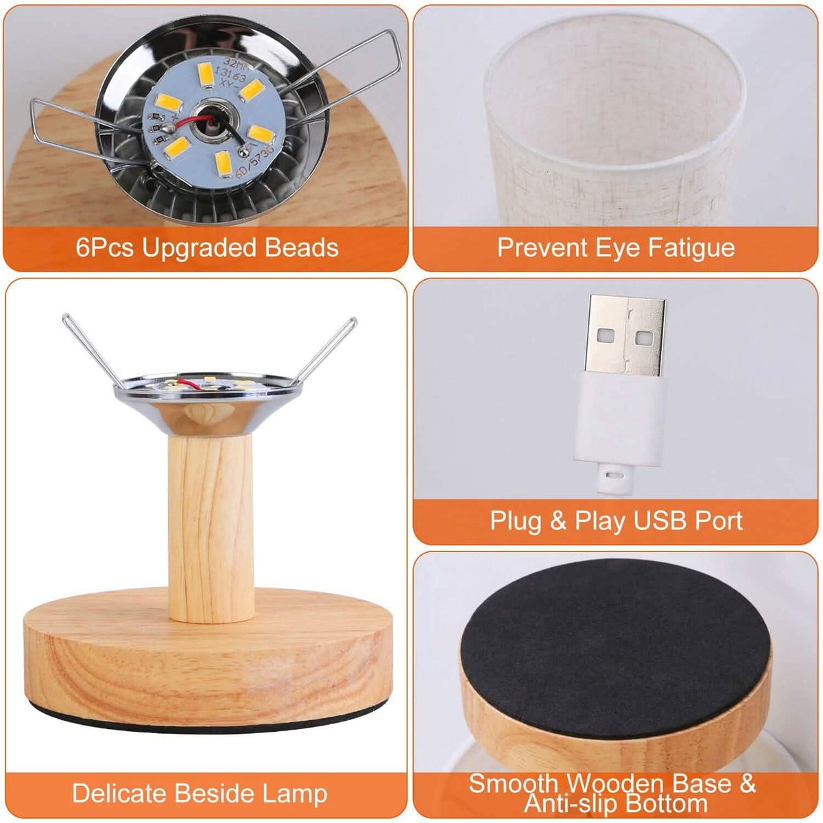 Warm White Nightstand Lamp USB Plug Modern Lantern - A-1 Thread Vault