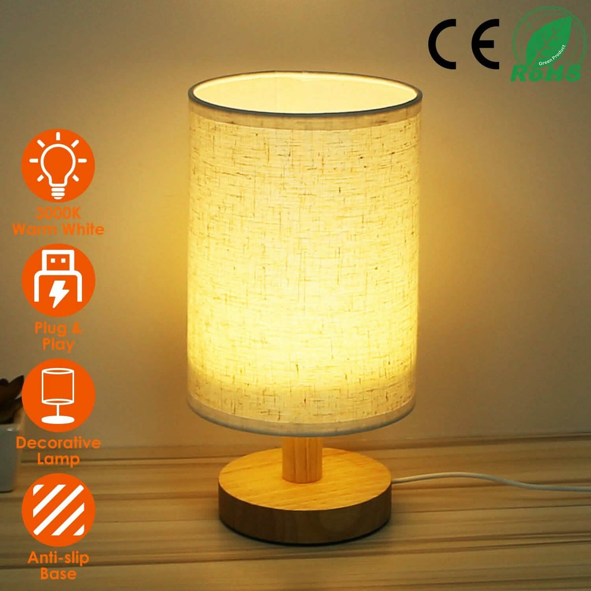Warm White Nightstand Lamp USB Plug Modern Lantern - A-1 Thread Vault