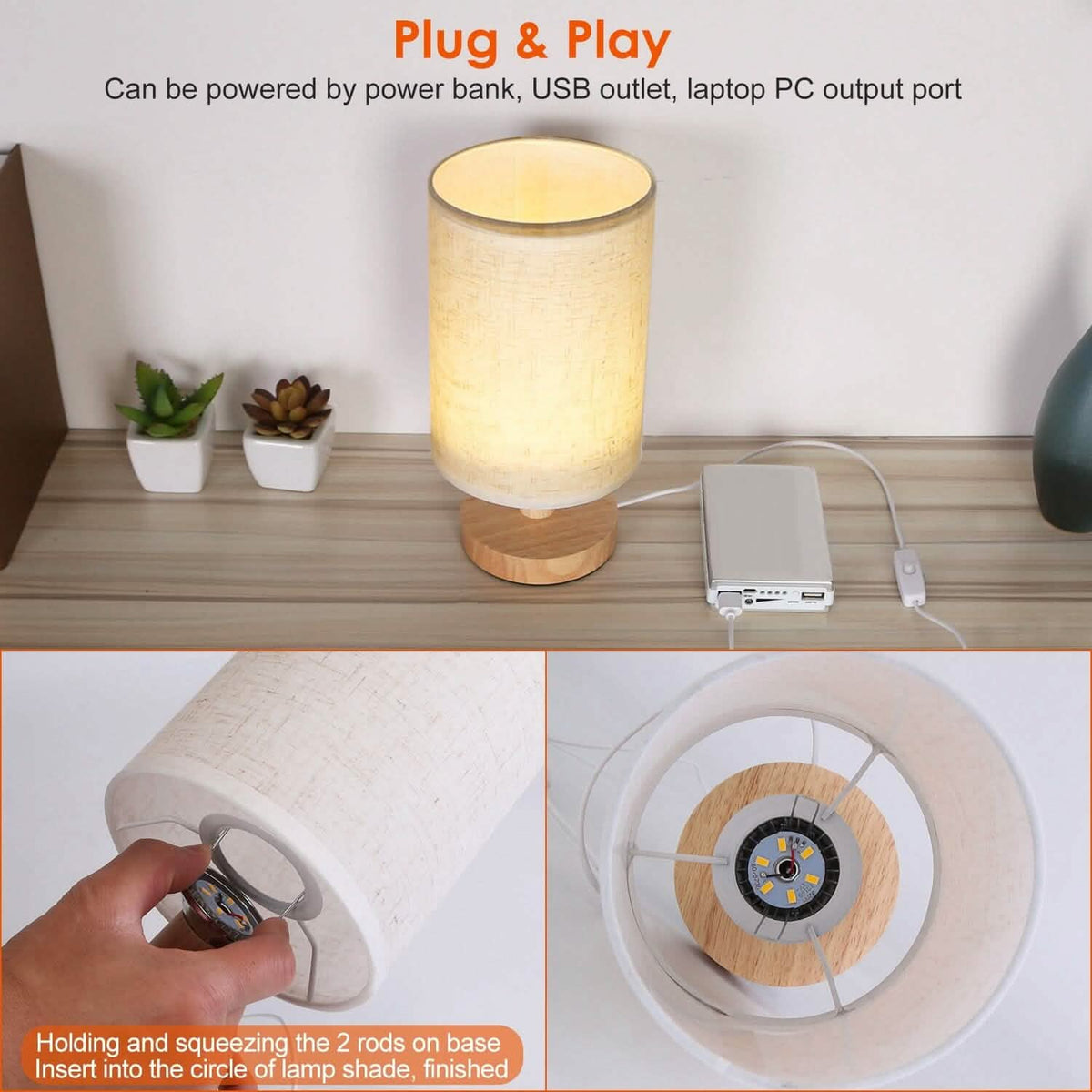 Warm White Nightstand Lamp USB Plug Modern Lantern - A-1 Thread Vault