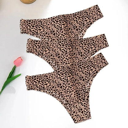 WarmSteps 3Pcs/Set Sexy Leopard Thongs Women's Panties Thongs 2024 New Female Underwear Seamless Printed Panties Ice Silk Briefs - A-1 Thread Vault