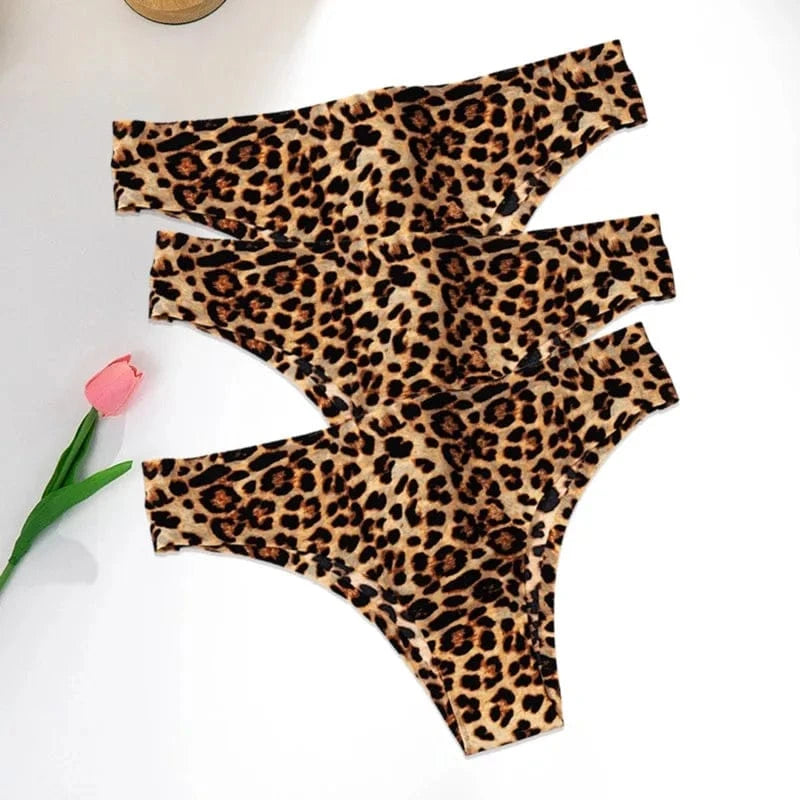 WarmSteps 3Pcs/Set Sexy Leopard Thongs Women's Panties Thongs 2024 New Female Underwear Seamless Printed Panties Ice Silk Briefs - A-1 Thread Vault