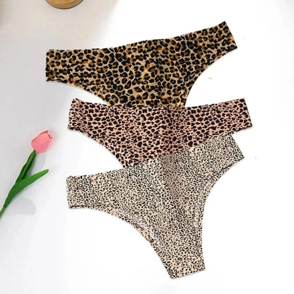WarmSteps 3Pcs/Set Sexy Leopard Thongs Women's Panties Thongs 2024 New Female Underwear Seamless Printed Panties Ice Silk Briefs - A-1 Thread Vault