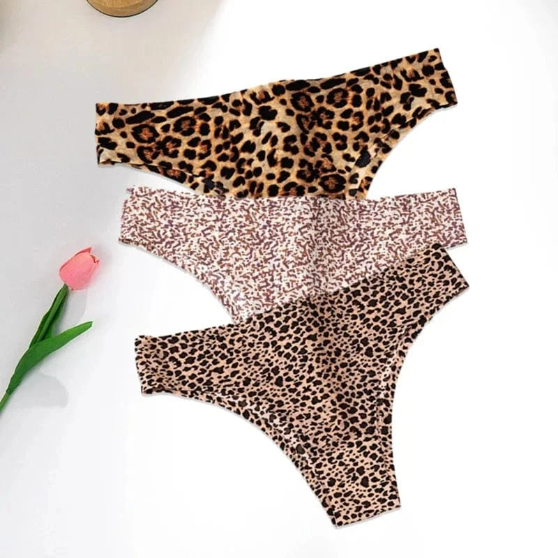 WarmSteps 3Pcs/Set Sexy Leopard Thongs Women's Panties Thongs 2024 New Female Underwear Seamless Printed Panties Ice Silk Briefs - A-1 Thread Vault