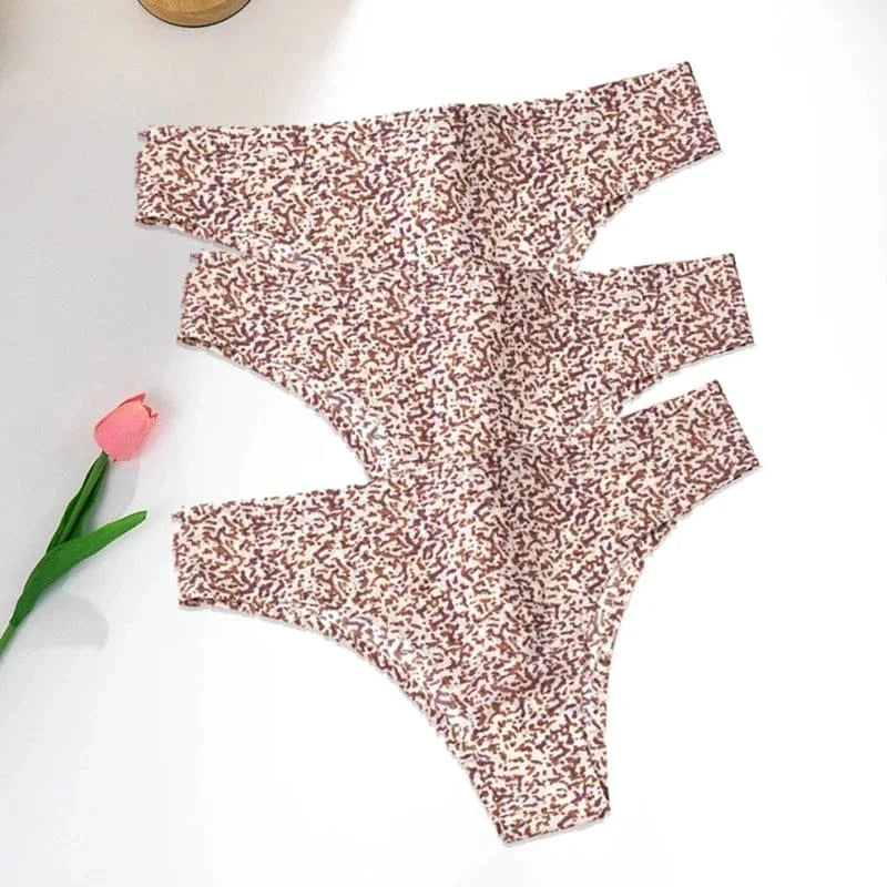 WarmSteps 3Pcs/Set Sexy Leopard Thongs Women's Panties Thongs 2024 New Female Underwear Seamless Printed Panties Ice Silk Briefs - A-1 Thread Vault