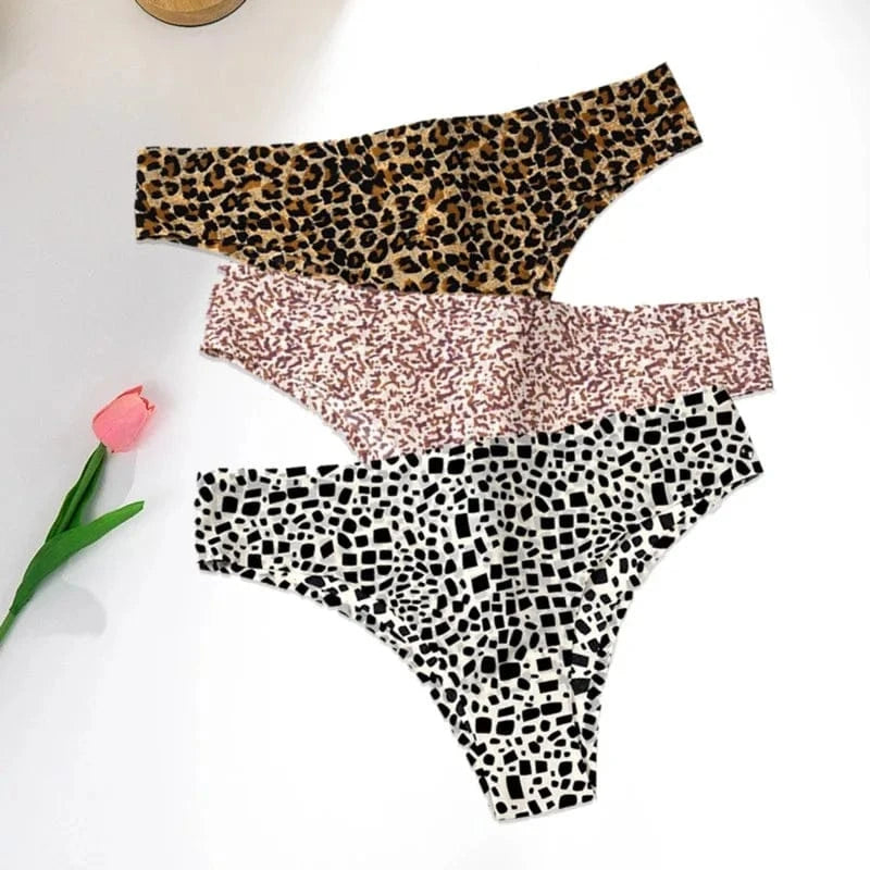 WarmSteps 3Pcs/Set Sexy Leopard Thongs Women's Panties Thongs 2024 New Female Underwear Seamless Printed Panties Ice Silk Briefs - A-1 Thread Vault