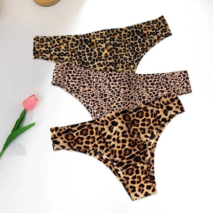 WarmSteps 3Pcs/Set Sexy Leopard Thongs Women's Panties Thongs 2024 New Female Underwear Seamless Printed Panties Ice Silk Briefs - A-1 Thread Vault