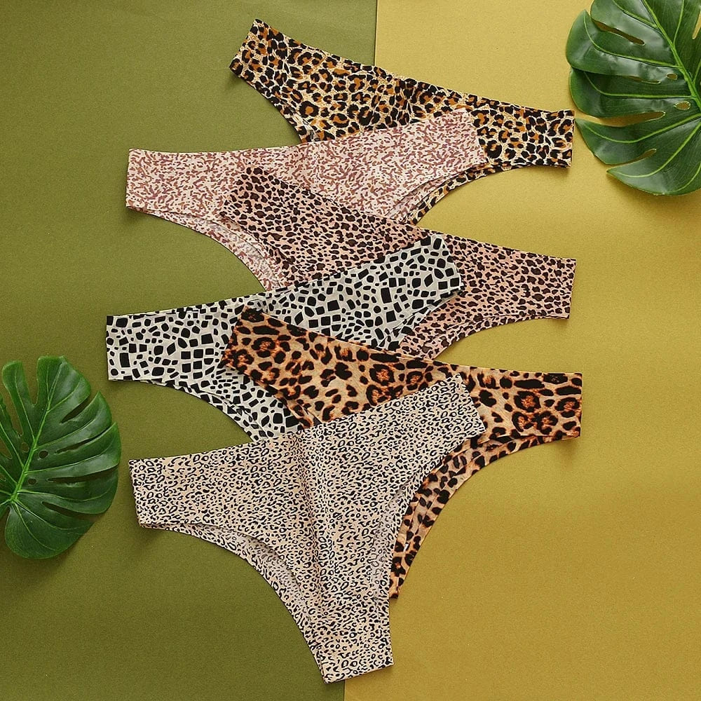 WarmSteps 3Pcs/Set Sexy Leopard Thongs Women's Panties Thongs 2024 New Female Underwear Seamless Printed Panties Ice Silk Briefs - A-1 Thread Vault