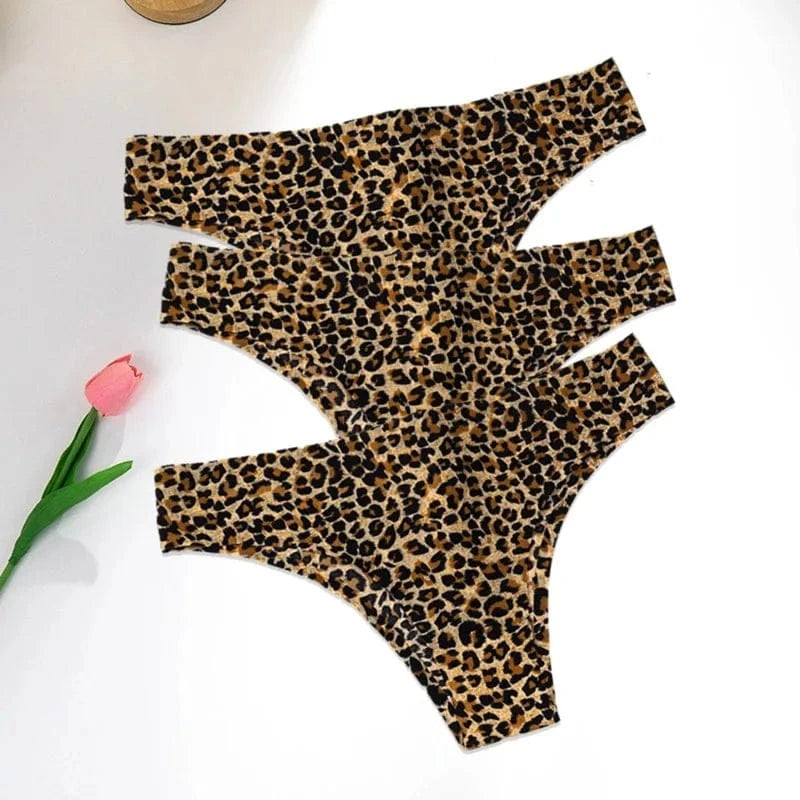 WarmSteps 3Pcs/Set Sexy Leopard Thongs Women's Panties Thongs 2024 New Female Underwear Seamless Printed Panties Ice Silk Briefs - A-1 Thread Vault