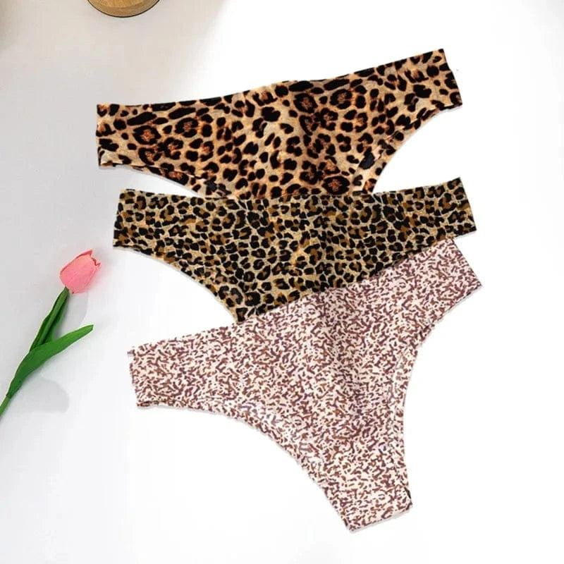 WarmSteps 3Pcs/Set Sexy Leopard Thongs Women's Panties Thongs 2024 New Female Underwear Seamless Printed Panties Ice Silk Briefs - A-1 Thread Vault