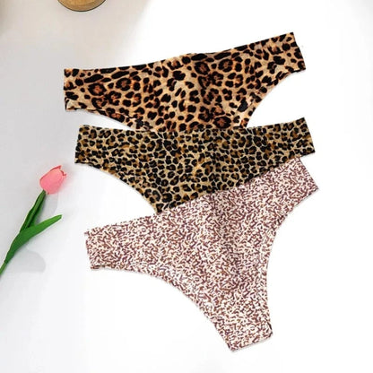 WarmSteps 3Pcs/Set Sexy Leopard Thongs Women's Panties Thongs 2024 New Female Underwear Seamless Printed Panties Ice Silk Briefs - A-1 Thread Vault
