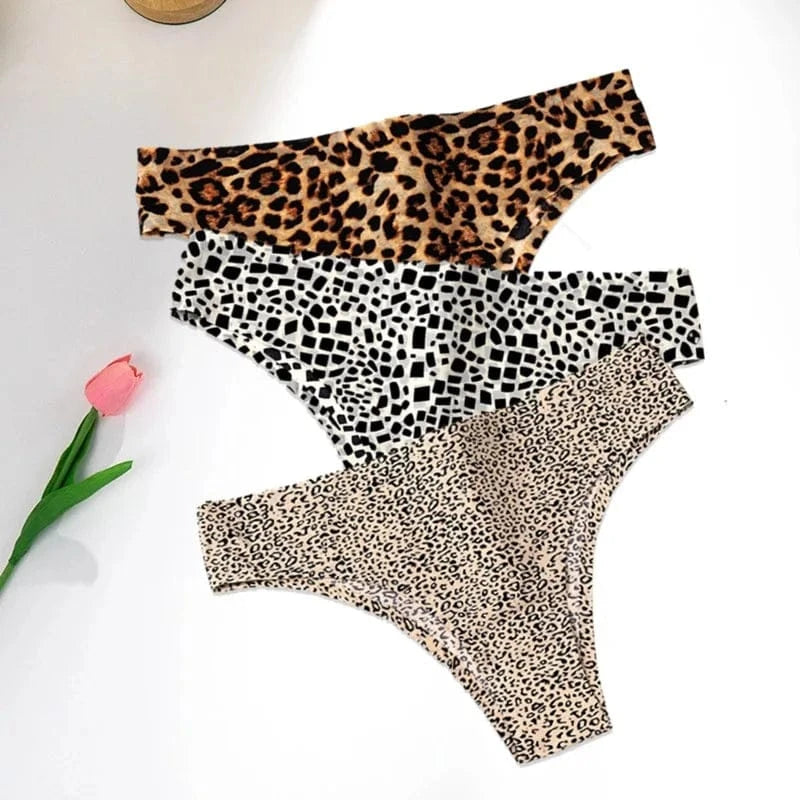 WarmSteps 3Pcs/Set Sexy Leopard Thongs Women's Panties Thongs 2024 New Female Underwear Seamless Printed Panties Ice Silk Briefs - A-1 Thread Vault