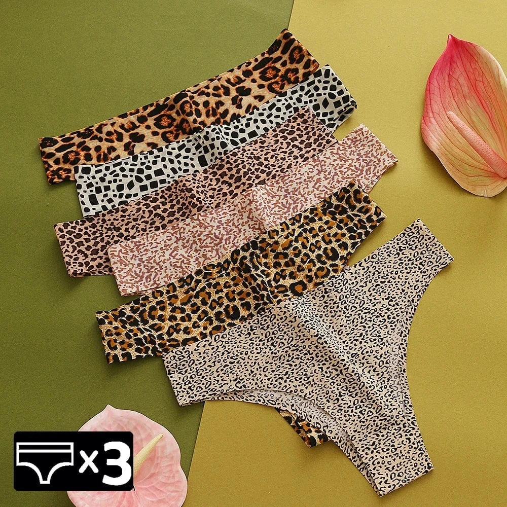 WarmSteps 3Pcs/Set Sexy Leopard Thongs Women's Panties Thongs 2024 New Female Underwear Seamless Printed Panties Ice Silk Briefs - A-1 Thread Vault