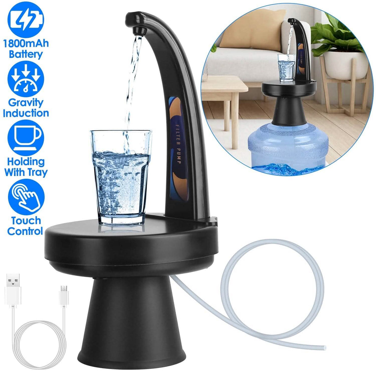 Water Bottle Dispenser USB Rechargeable Mini Water Jug for 1-5 Gallon Water Jugs - A-1 Thread Vault
