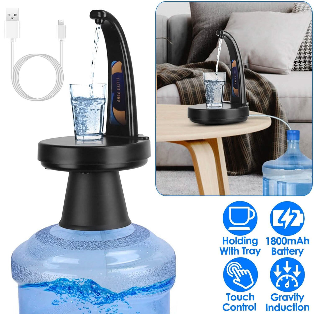 Water Bottle Dispenser USB Rechargeable Mini Water Jug for 1-5 Gallon Water Jugs - A-1 Thread Vault