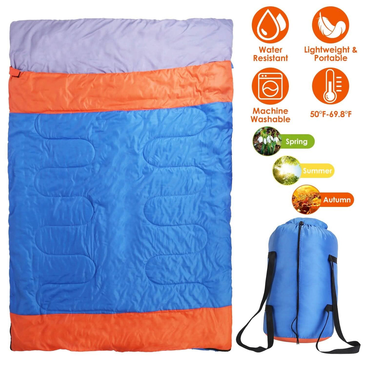 Water Resistant Camping Cotton Liner Sleeping Bag with Sack - A-1 Thread Vault