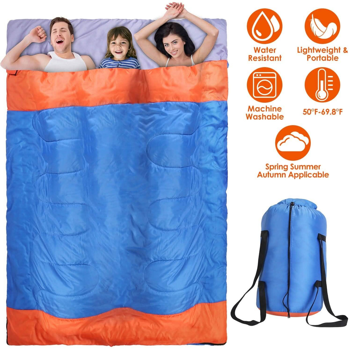 Water Resistant Camping Cotton Liner Sleeping Bag with Sack - A-1 Thread Vault