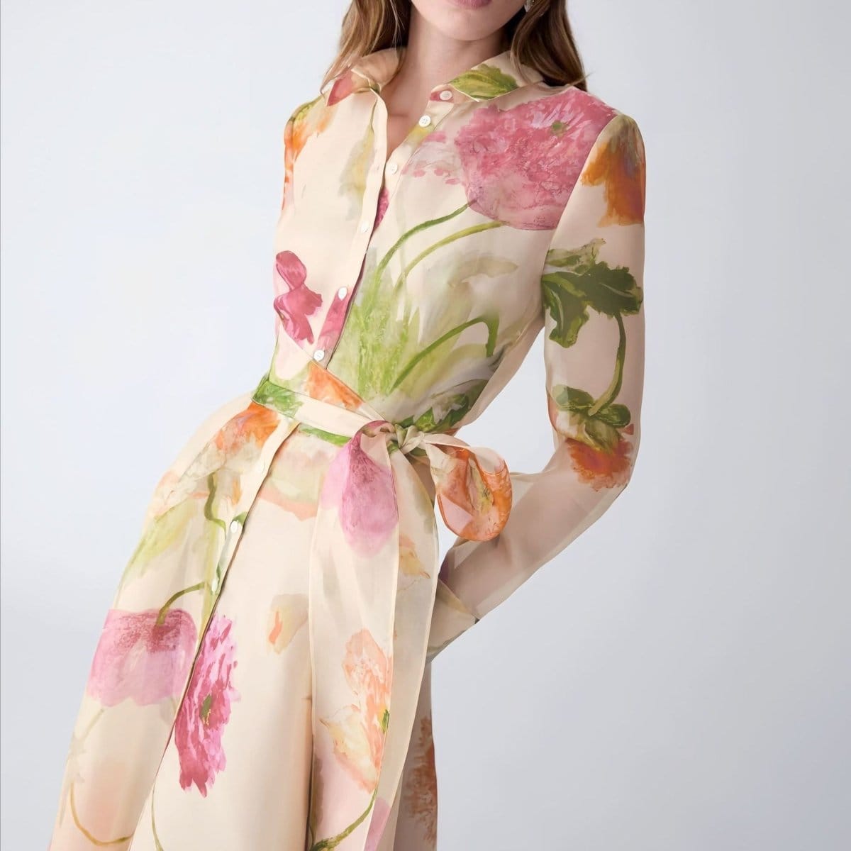 Watercolour Floral Shirt Maxi Dress(MS414) - A-1 Thread Vault