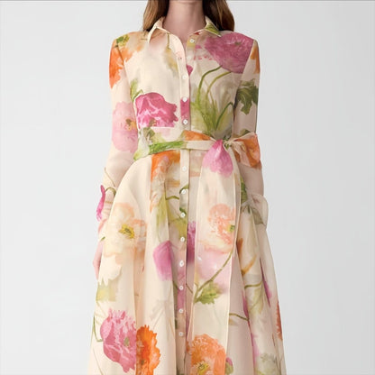 Watercolour Floral Shirt Maxi Dress(MS414) - A-1 Thread Vault