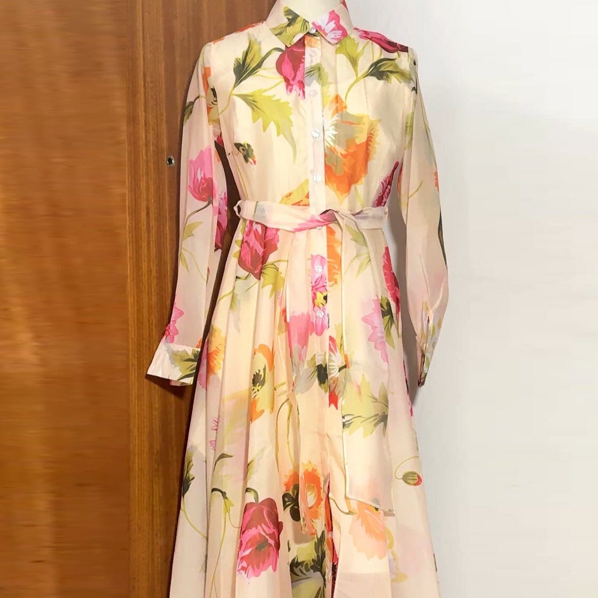 Watercolour Floral Shirt Maxi Dress(MS414) - A-1 Thread Vault