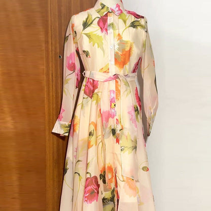 Watercolour Floral Shirt Maxi Dress(MS414) - A-1 Thread Vault