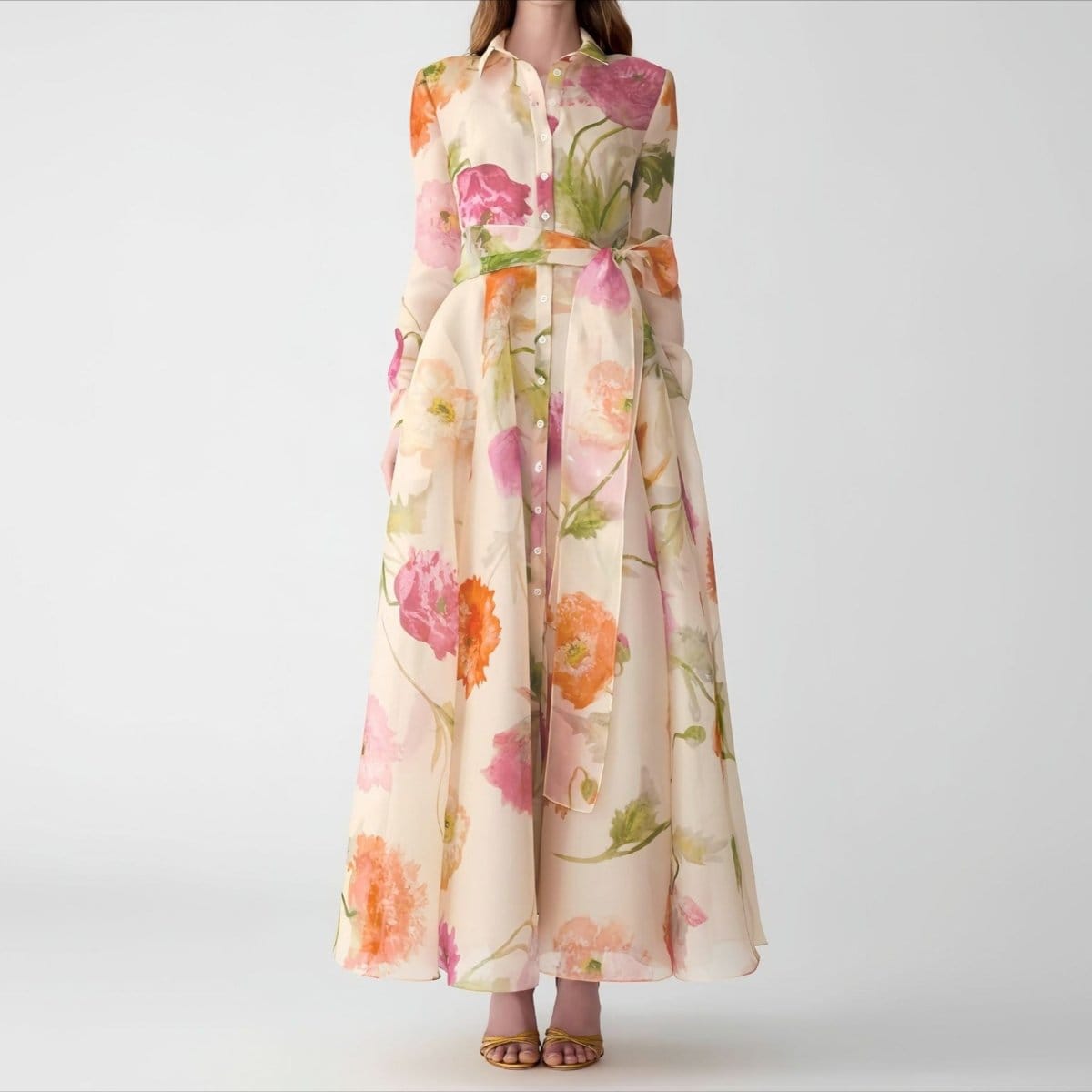 Watercolour Floral Shirt Maxi Dress(MS414) - A-1 Thread Vault