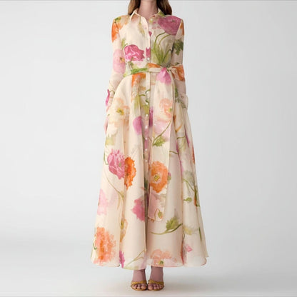 Watercolour Floral Shirt Maxi Dress(MS414) - A-1 Thread Vault