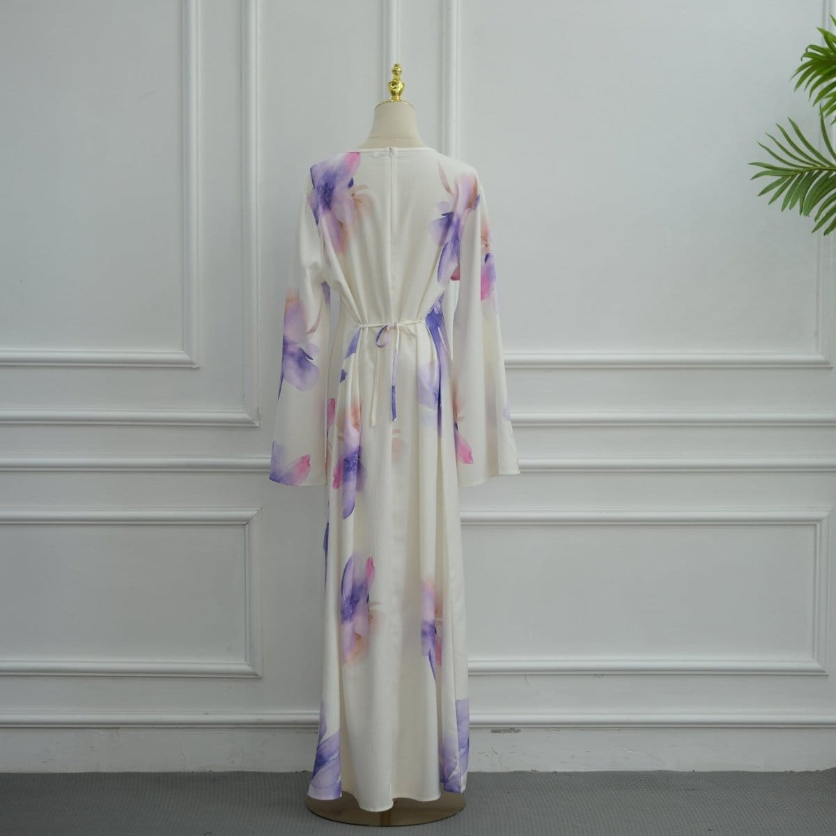 Watercolour Floral Washed-Crinkle Wide-Sleeve Maxi Dress(MS473) - A-1 Thread Vault