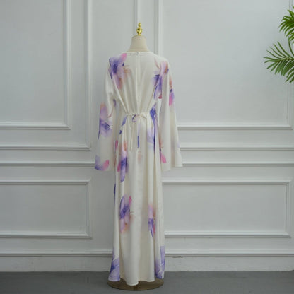 Watercolour Floral Washed-Crinkle Wide-Sleeve Maxi Dress(MS473) - A-1 Thread Vault
