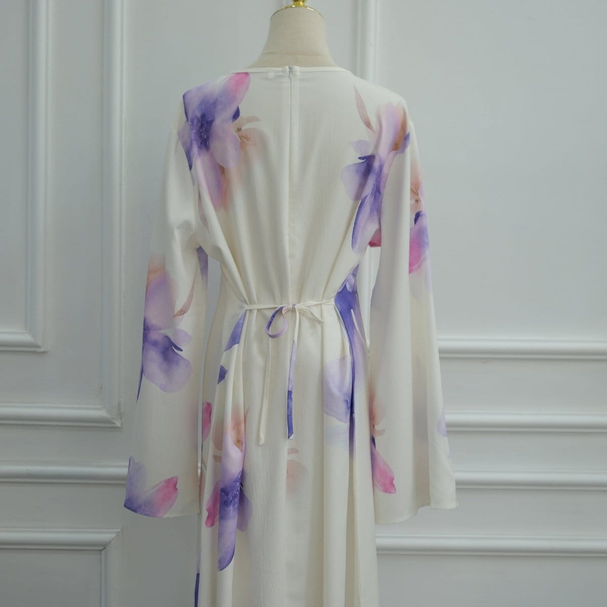 Watercolour Floral Washed-Crinkle Wide-Sleeve Maxi Dress(MS473) - A-1 Thread Vault