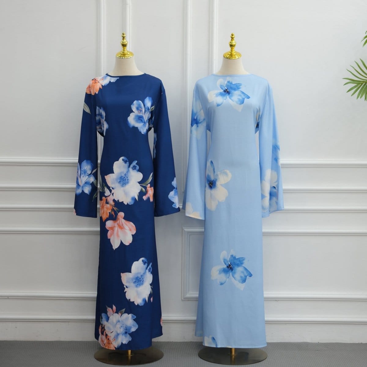 Watercolour Floral Washed-Crinkle Wide-Sleeve Maxi Dress(MS473) - A-1 Thread Vault