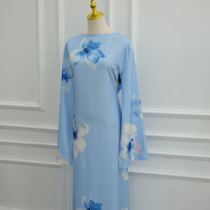Watercolour Floral Washed-Crinkle Wide-Sleeve Maxi Dress(MS473) - A-1 Thread Vault