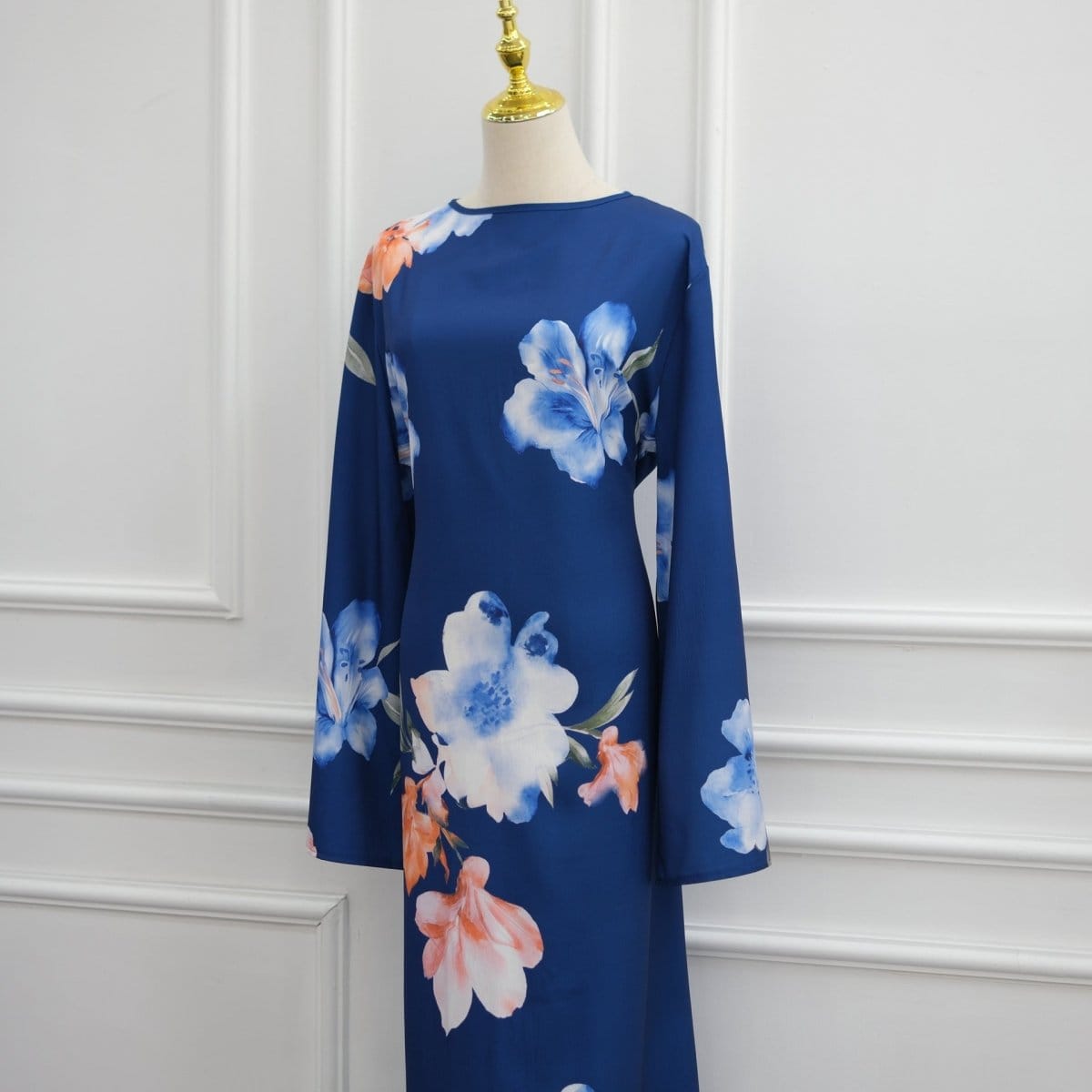 Watercolour Floral Washed-Crinkle Wide-Sleeve Maxi Dress(MS473) - A-1 Thread Vault
