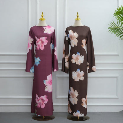Watercolour Floral Washed-Crinkle Wide-Sleeve Maxi Dress(MS473) - A-1 Thread Vault