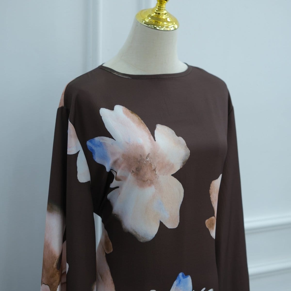 Watercolour Floral Washed-Crinkle Wide-Sleeve Maxi Dress(MS473) - A-1 Thread Vault